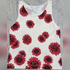 Oscar de la Renta Vintage Floral Beaded Red and Cream Women Top